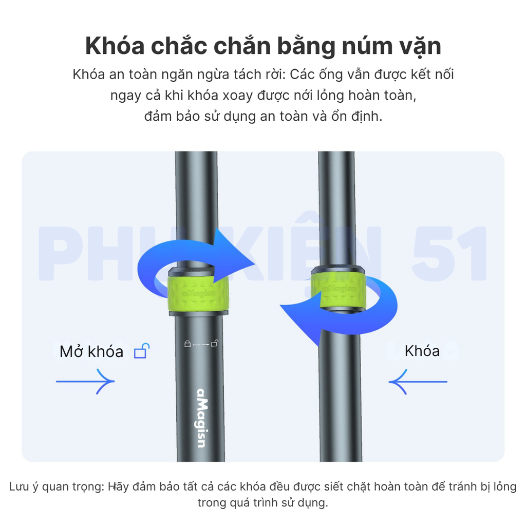 Gậy aMagisn 1M5 cứng cáp hợp kim nhôm chuyên dùng gắn xe