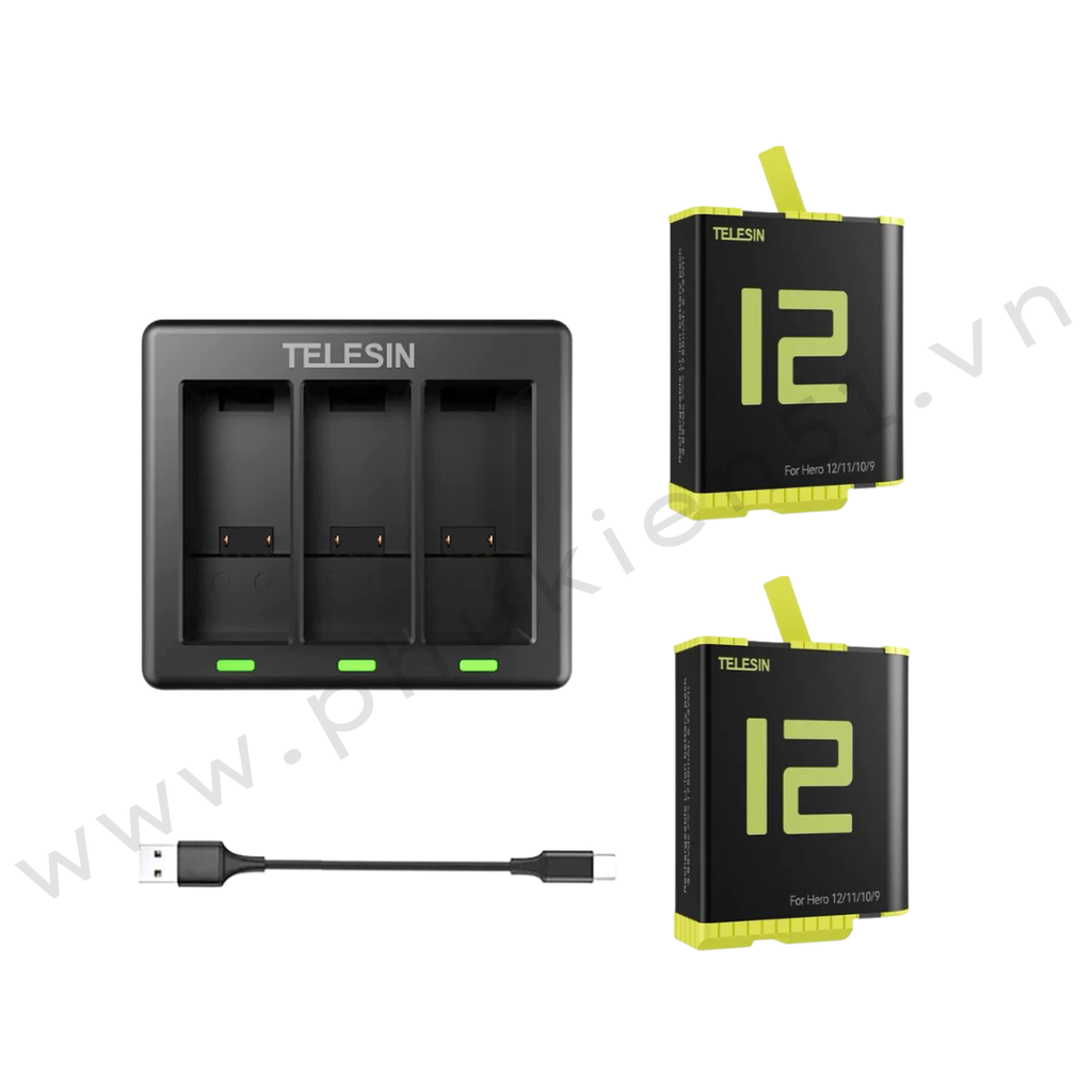 Pin Gopro 12 11 10 9 Black và Dock sạc Telesin sạc 3 pin