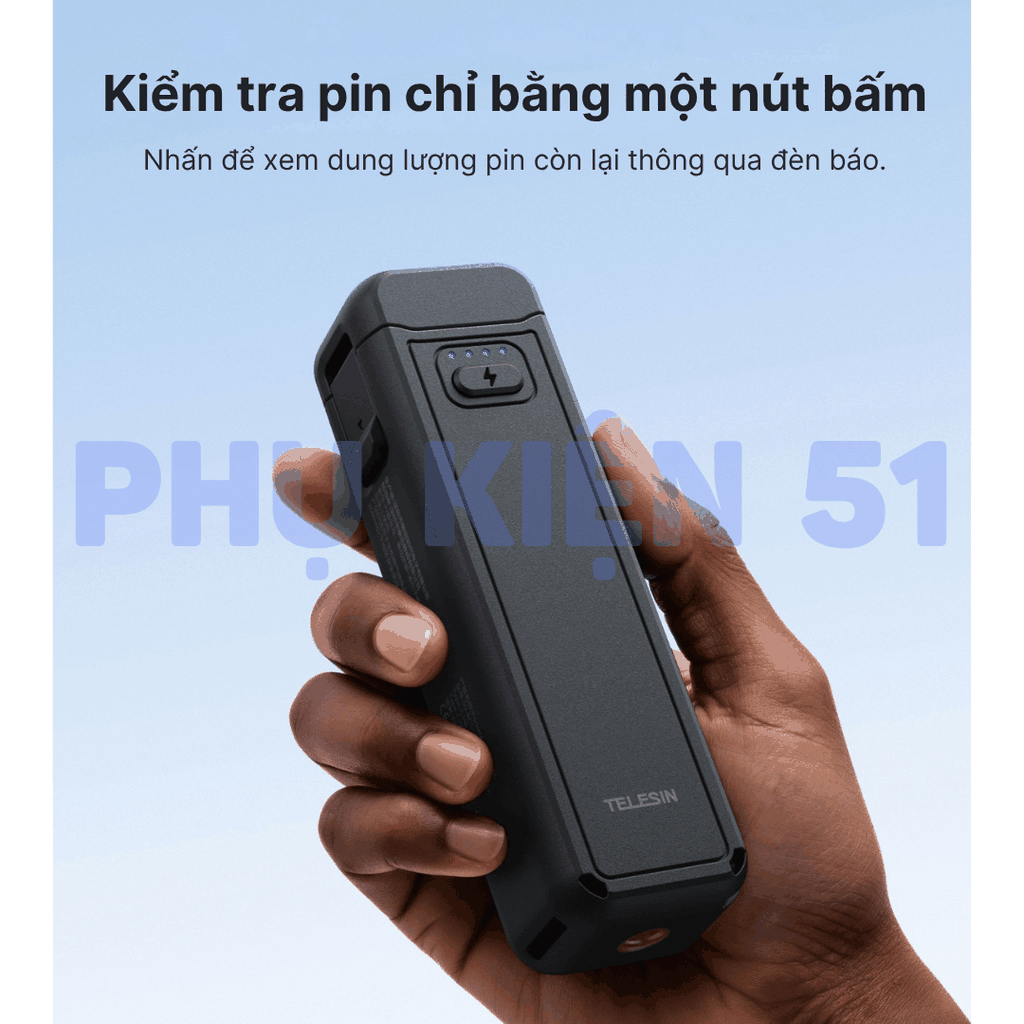 Pin sạc Telesin cho Pocket 4 3 kéo dài thời gian sử dụng 1,3 lần sạc