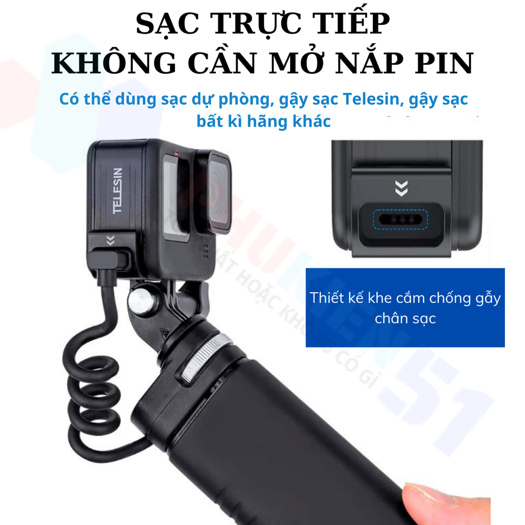 Nắp pin TELESIN có cổng sạc GoPro Hero 9 10 11 12 13 Black