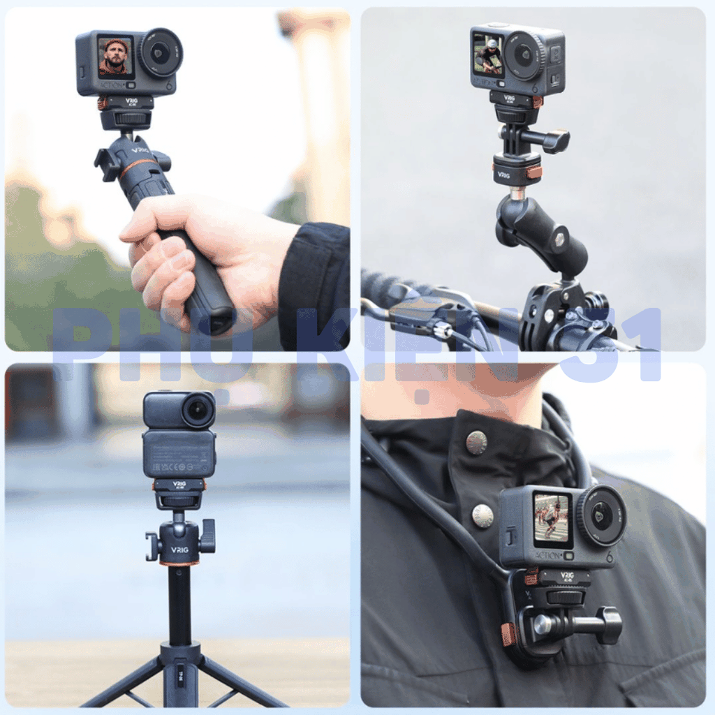 Ngàm nam châm Vrig Action6 Nano có lỗ ốc 1/4 inch tiện lợi