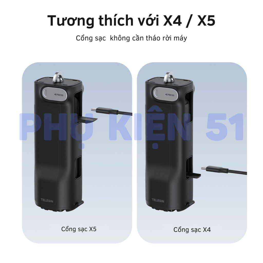 Tay cầm Telesin gấp gọn cho Insta360 X4 X5 bảo vệ máy , thao tác nhanh bỏ túi bỏ balo