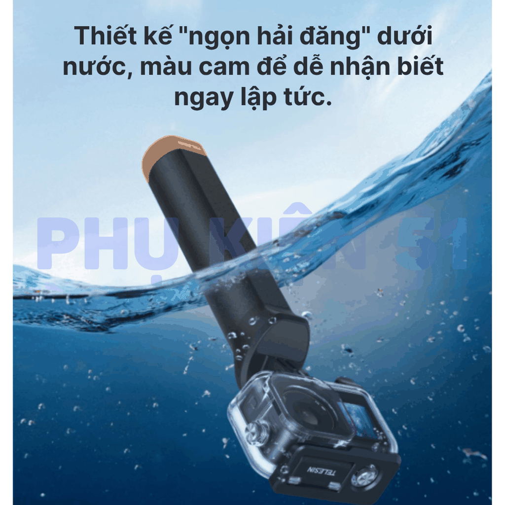 Tay cầm phao 2.0 Telesin gắn Actioncam giúp nổi trên bề mặt nước chống thất lạc