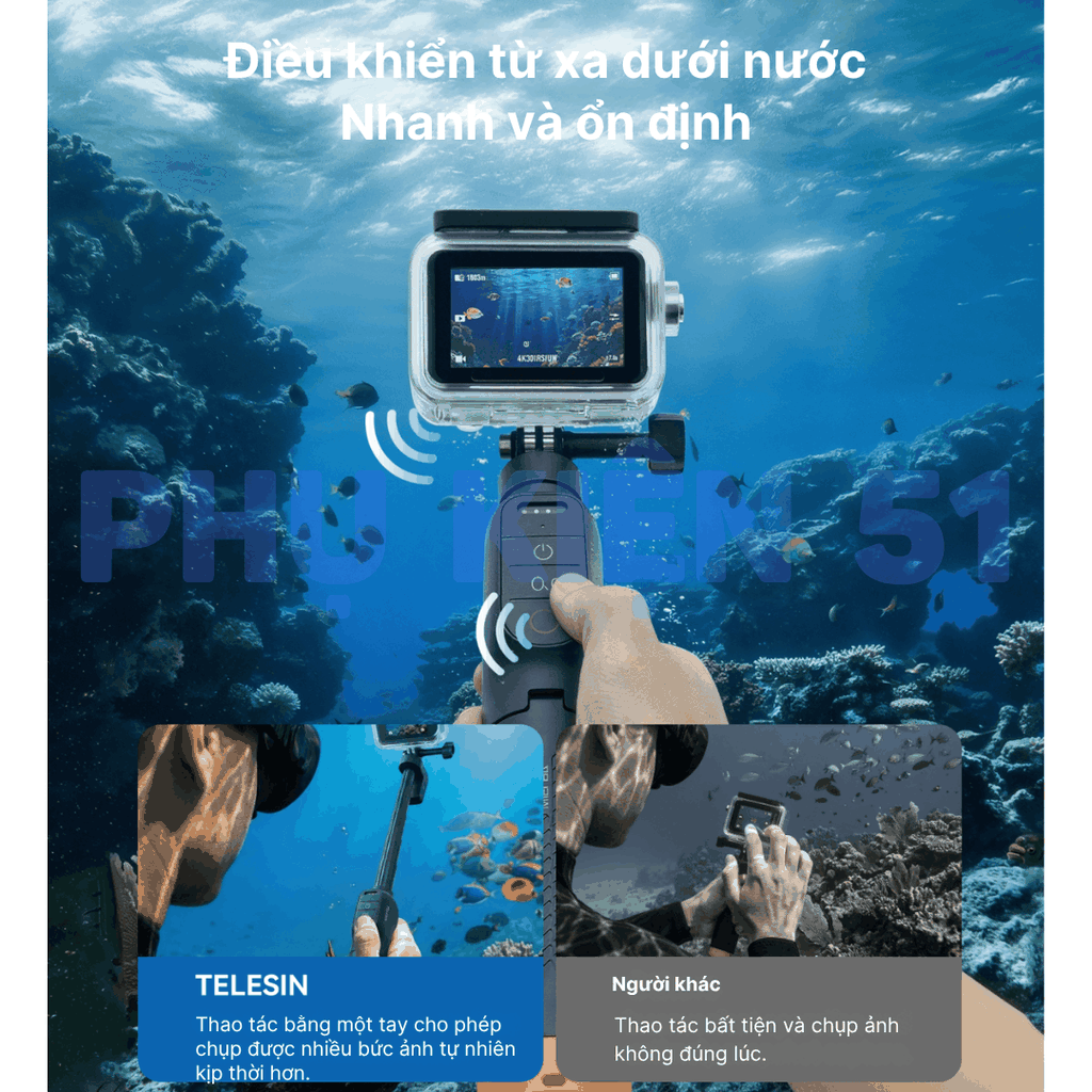 Gậy Remote phao Telesin cho Action 4 5 6 điều khiển dưới nước , kéo dài 47cm