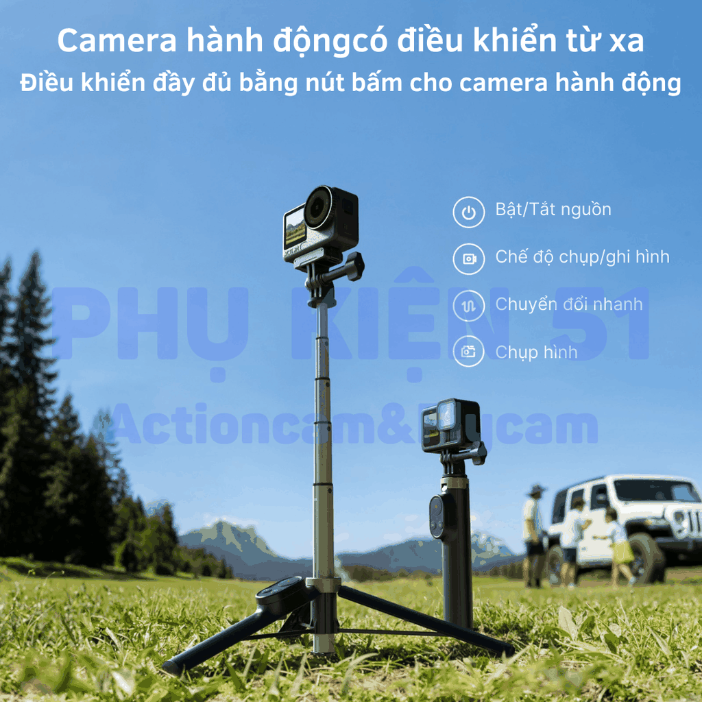 Tripod Telesin kiêm remote DJI Action 4 5 6 , Gopro 9 - 13 Black , điện thoại kéo dài 60cm