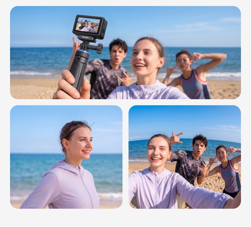 Tripod Telesin tự bung chân kéo dài 65cm gắn Actioncam Pocket Gopro Insta360 gấp gọn