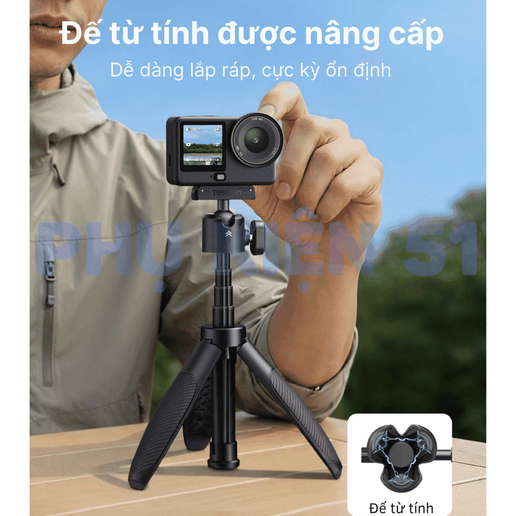 Tripod Telesin tích hợp Action 6 Nano kéo dài 44cm tiện lợi nhỏ gọn