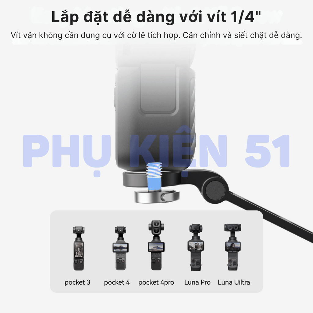 Vòng đeo Telesin Pocket 3 4 Luna hỗ trợ đeo cổ quay Pov đầu 1/4 inch