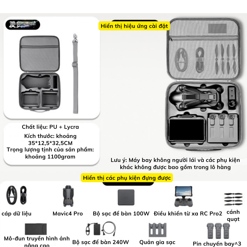Túi chống sốc DJI Mavic 4 Pro RC2 Rc Pro2 đựng phụ kiện bảo vệ flycam