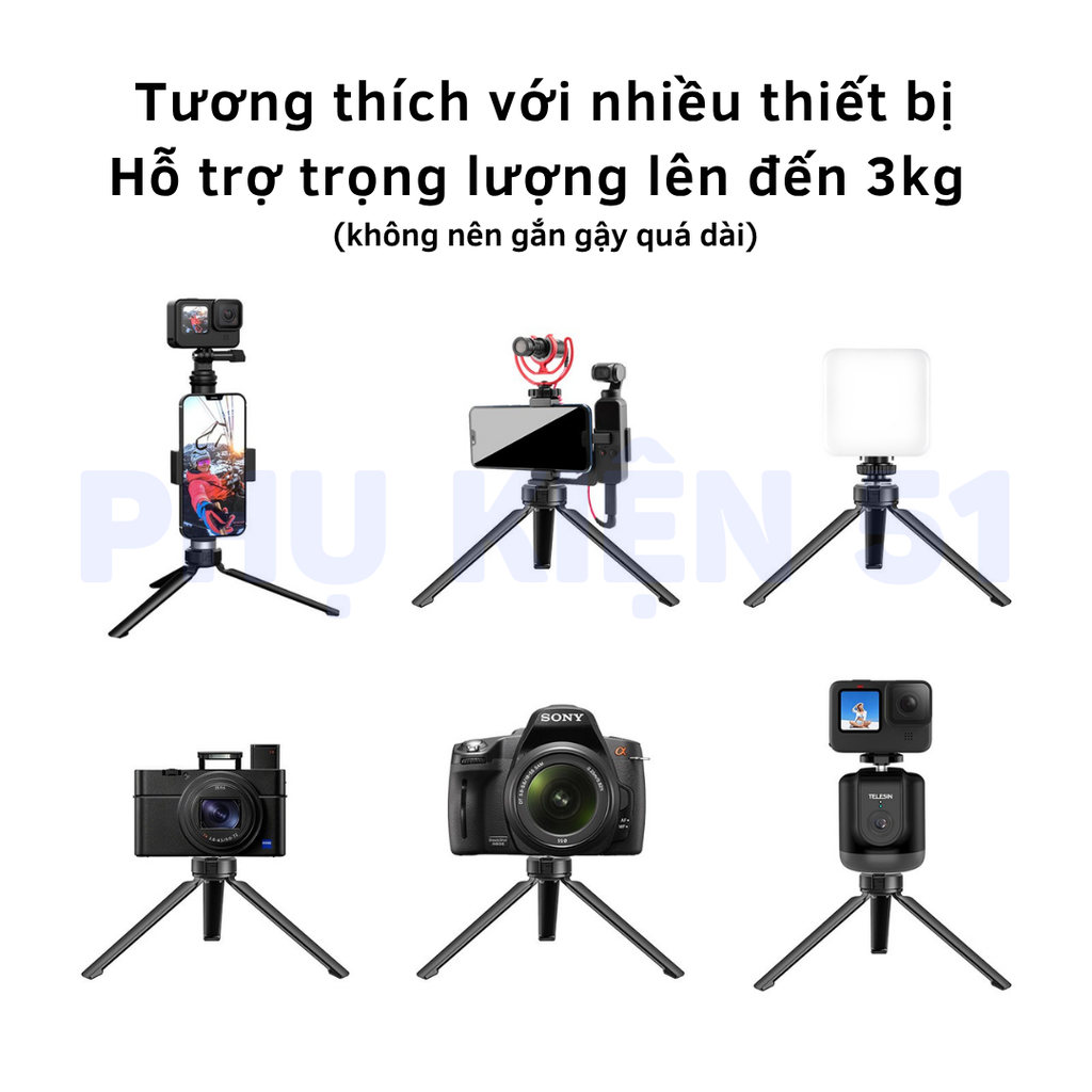 Tripod gấp gọn Telesin hợp kim nhôm dùng pocket 3 , gậy Actioncam