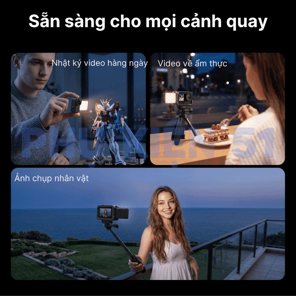 Đèn trợ sáng TELESIN cho DJI Action 6 / Nano kèm chân Cold Shoe hỗ trợ nhiều phụ kiện