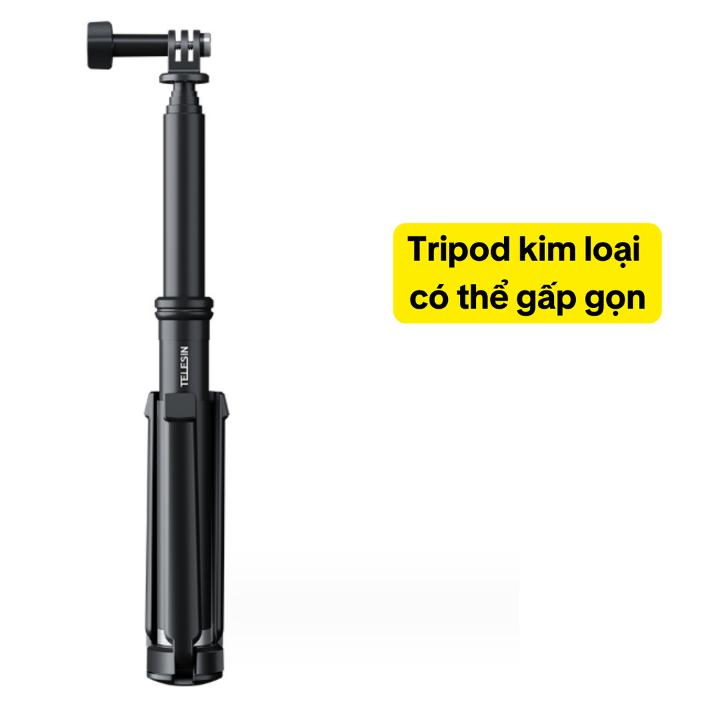 Gậy Telesin 6 in 1 kèm tripod tích hợp gắn điện thoại trên gậy tương thích mọi ActionCam dài 90cm - Hàng chính hãng