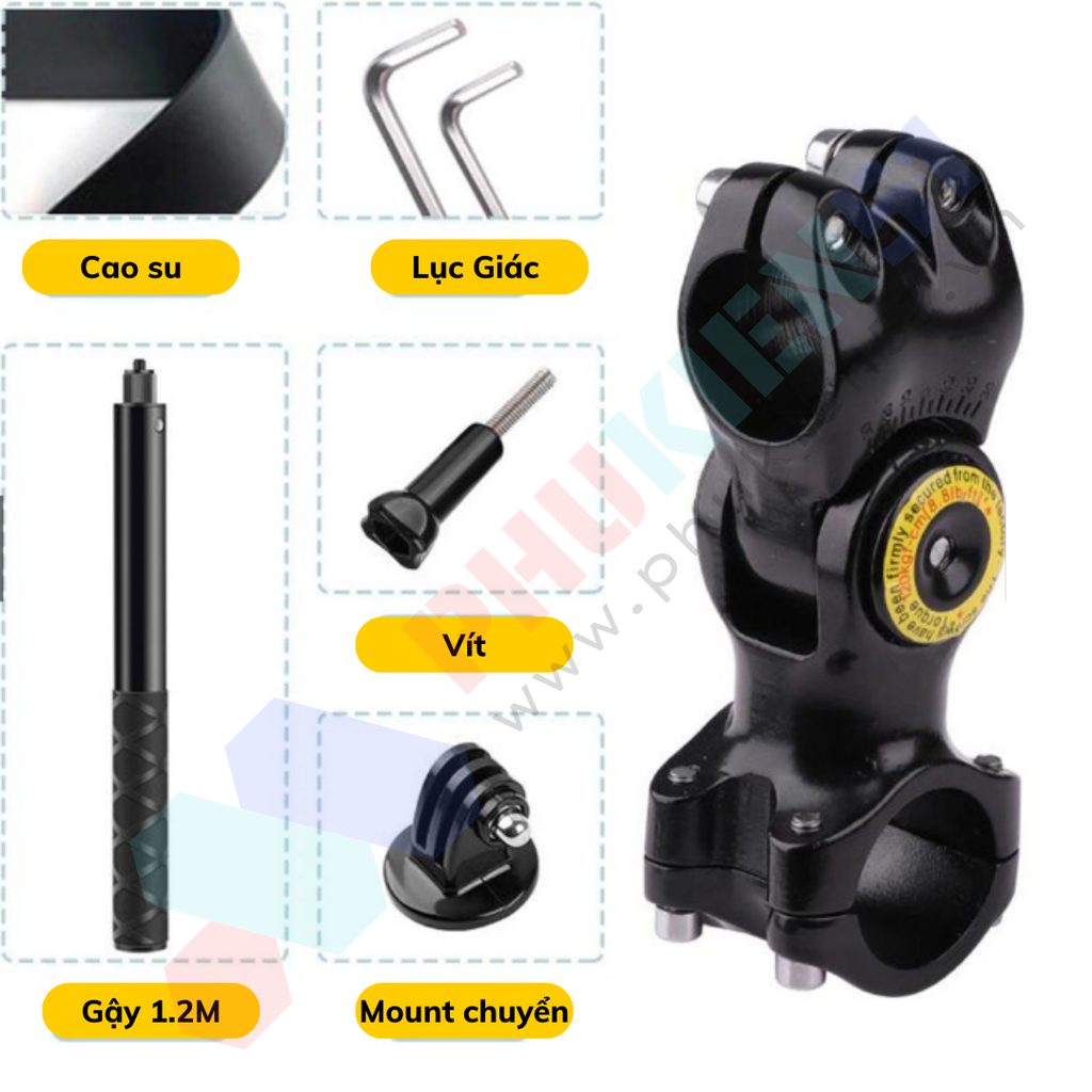 Giá Kim Loại Gắn Gậy Tàng hình lên xe đạp thể thao, moto cho Insta360, Gopro Max
