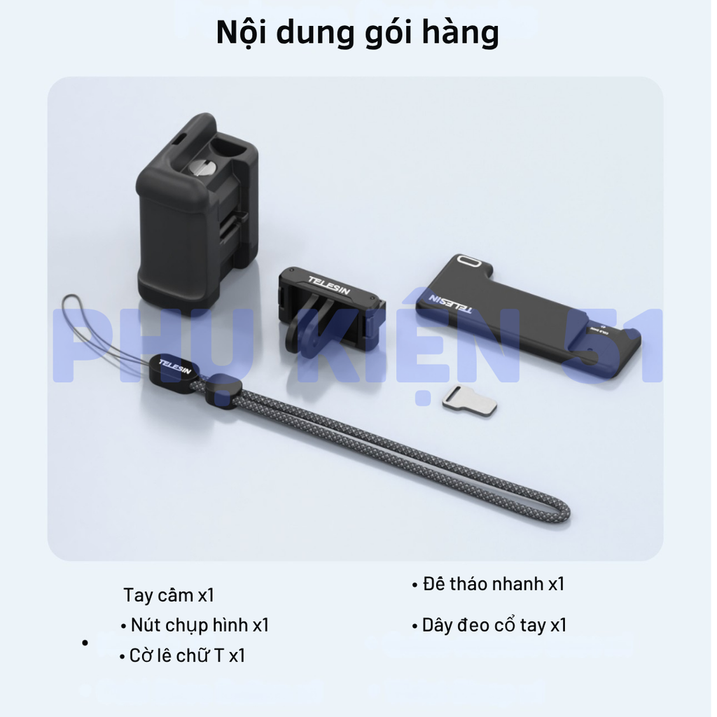 Báng tay cầm Telesin DJI Action 3 4 5 Pro tương thích khung kim loại khung nguyên bản