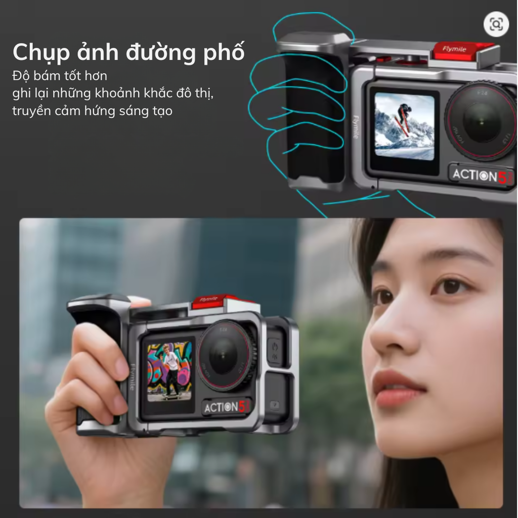 Tay cầm Flymile cho Action 5 Pro 4 3 hợp kim nhôm chắc chắn chụp hình đường phố