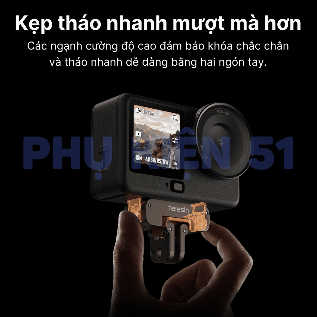 Ngàm tích hợp ren 1/4 Telesin Action 6 Nano  / Osmo 360 II tiện lợi đa năng