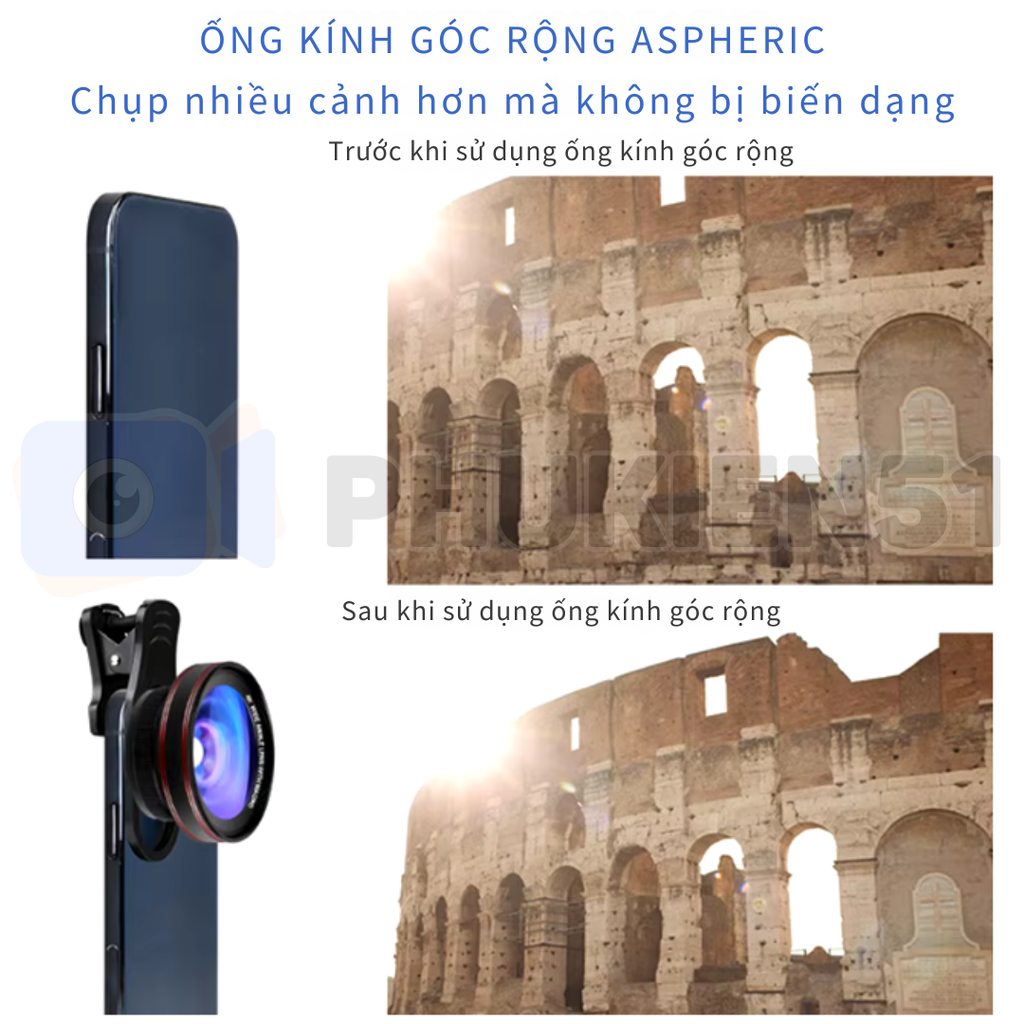 Lens 2 in1 4K HD Macro 15X và gốc rộng 0,45X cho điện thoại có đèn trợ sáng hỗ trợ cực tốt