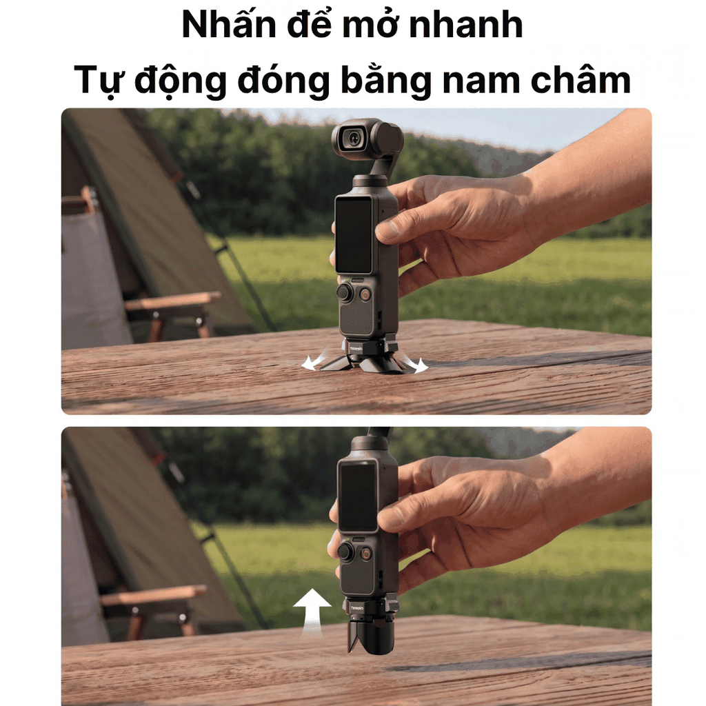 Đế 3 chân Telesin kiêm sạc cho Pocket 3 4 4P chân tự bung cổng sạc type C