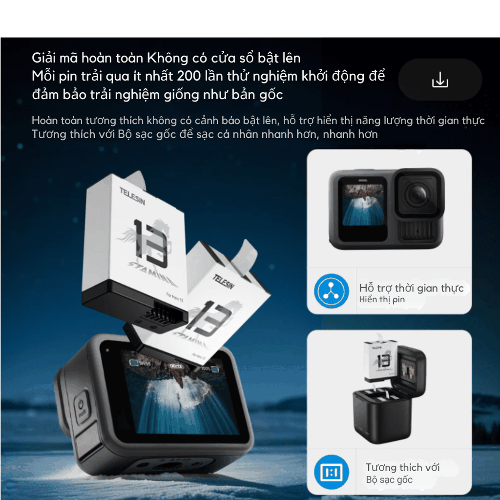 Hộp sạc và pin Stamina Gopro 13 Black hiệu suất cao tiện lợi dễ sử dụng