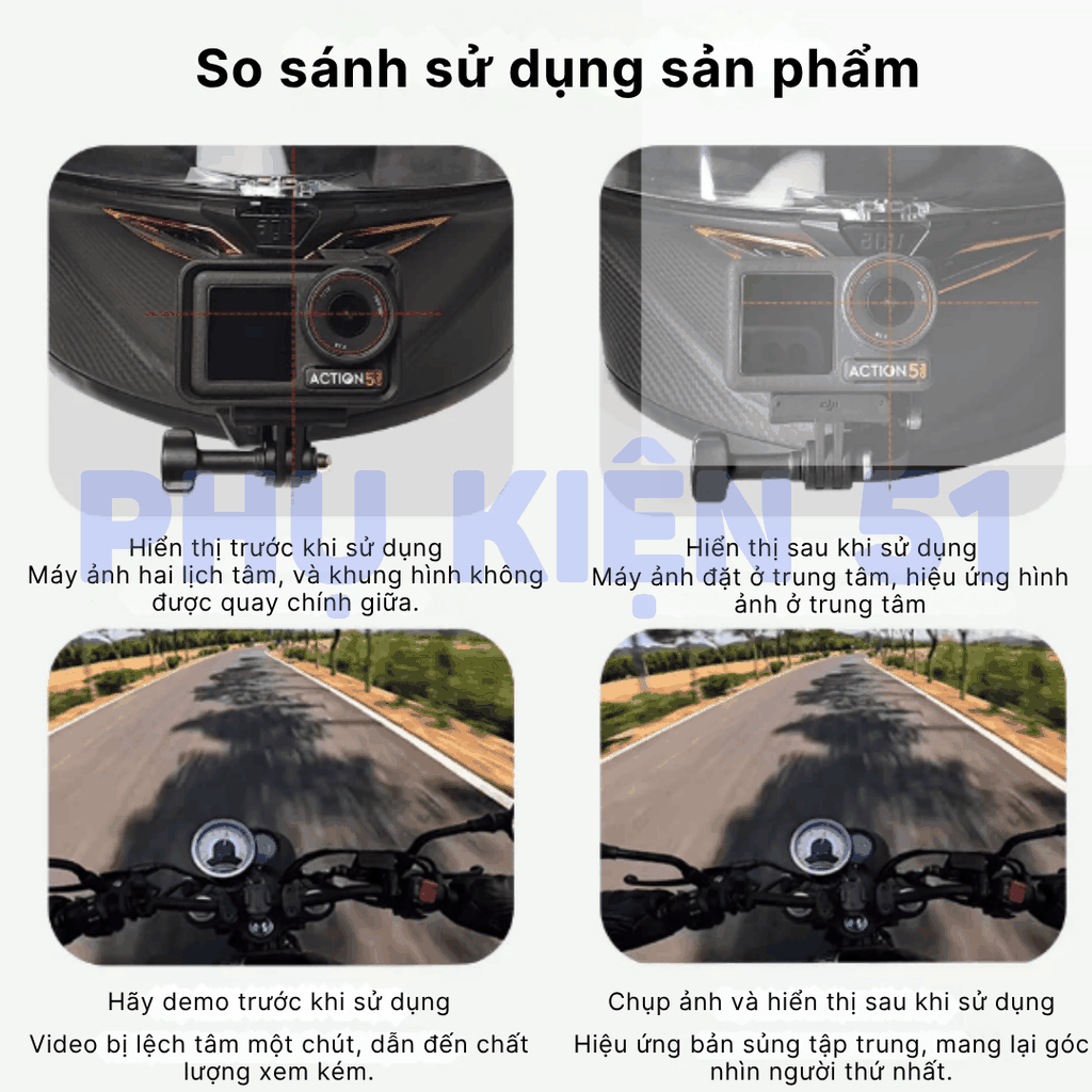 Ngàm gắn Actioncam giúp góc quay chính giữa nón khung hình đẹp TUYU