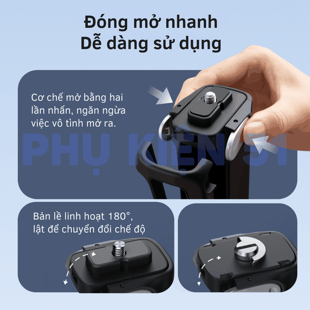 Tay cầm Telesin gấp gọn cho Insta360 X4 X5 bảo vệ máy , thao tác nhanh bỏ túi bỏ balo