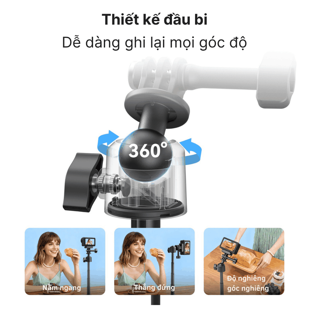 Tripod Mini Telesin 3.0 gắn actioncam Gopro Action Ace Pro xoay 360 độ kéo dài