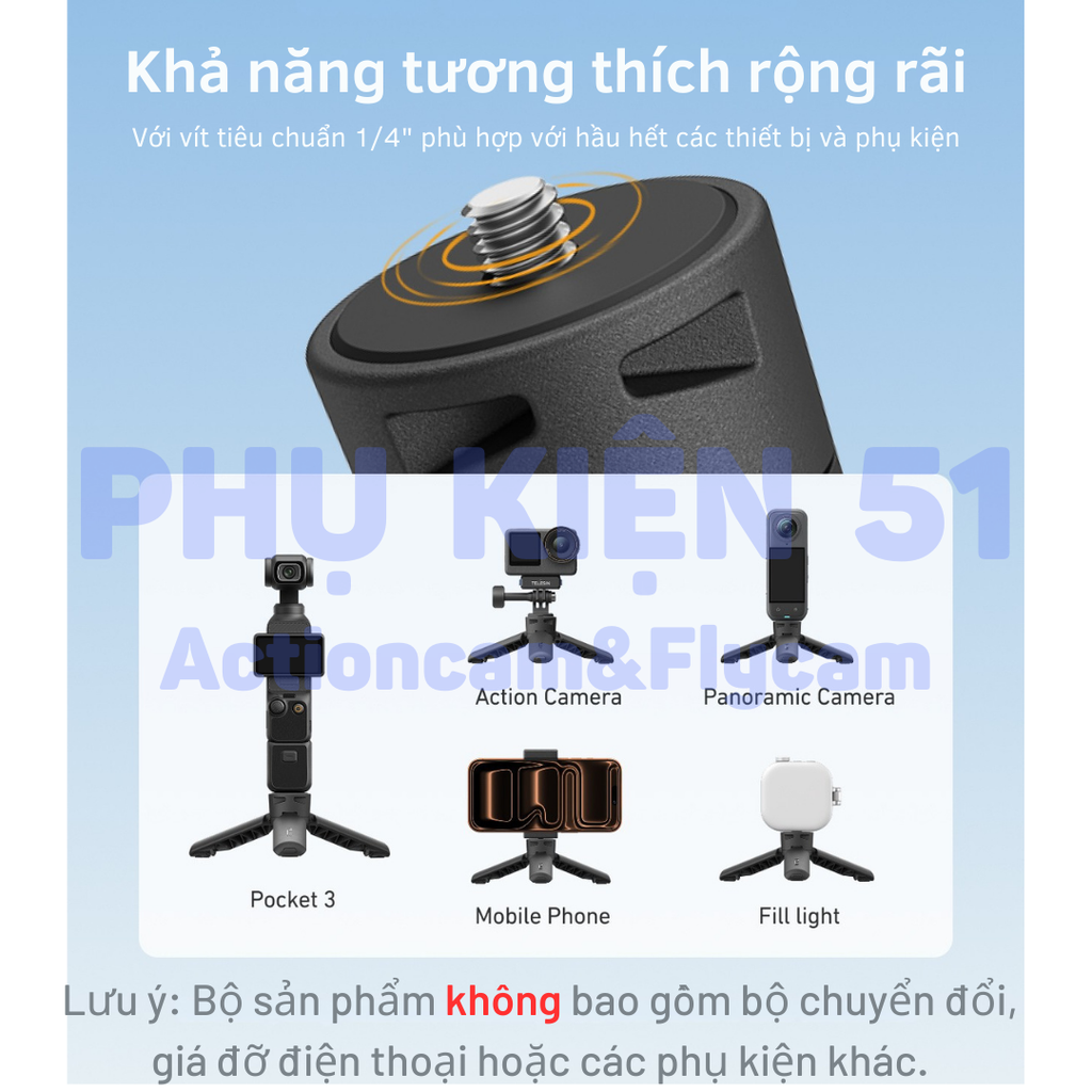 Tripod mini Telesin mở tự động gắn đế Pocket Actioncam để bàn S3-EAK-06