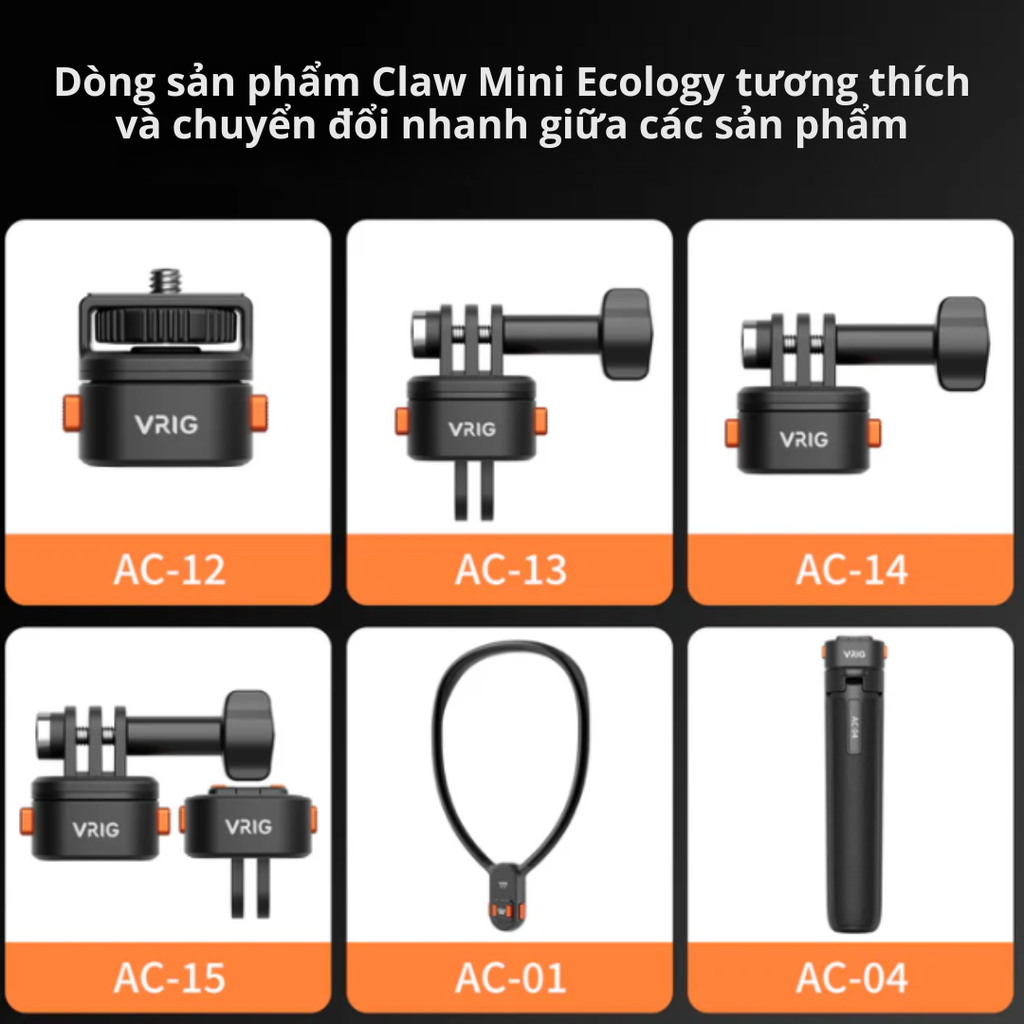 Ngàm Vrig AC 12 13 14 thao tác nhanh cho Actioncam Gopro Insta360 Osmo Action