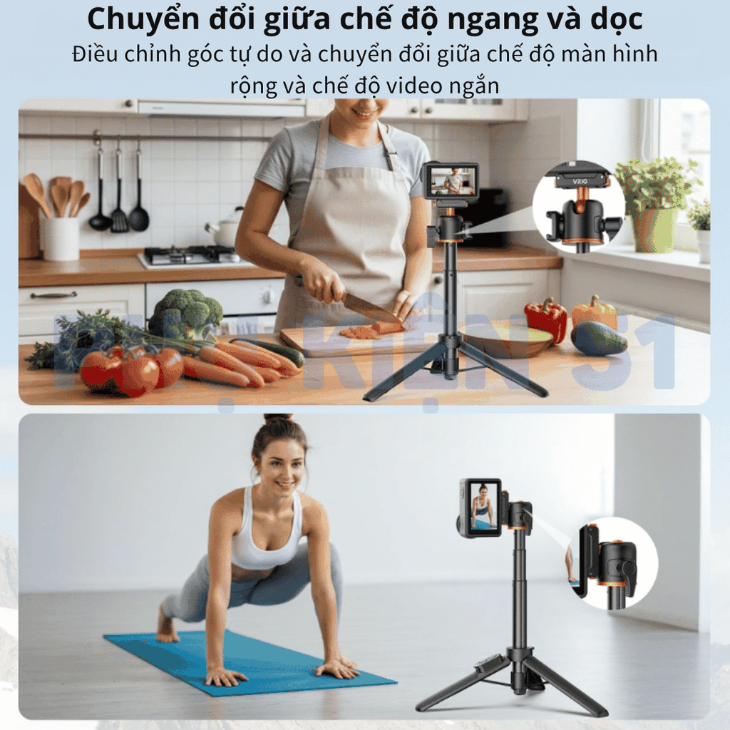 Gậy Vrig kiêm Remote Action 6 5 4 Osmo 360 gấp gọn tích hợp ngàm dài 55cm