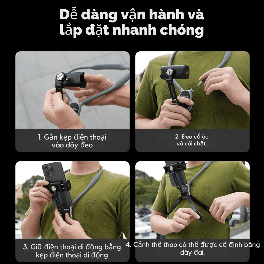 Vòng Đeo Cổ Telesin Góc POV kẹp chắc chắn hỗ trợ quay ngang dọc uốn dẻo tiện dụng S2-HNB-02