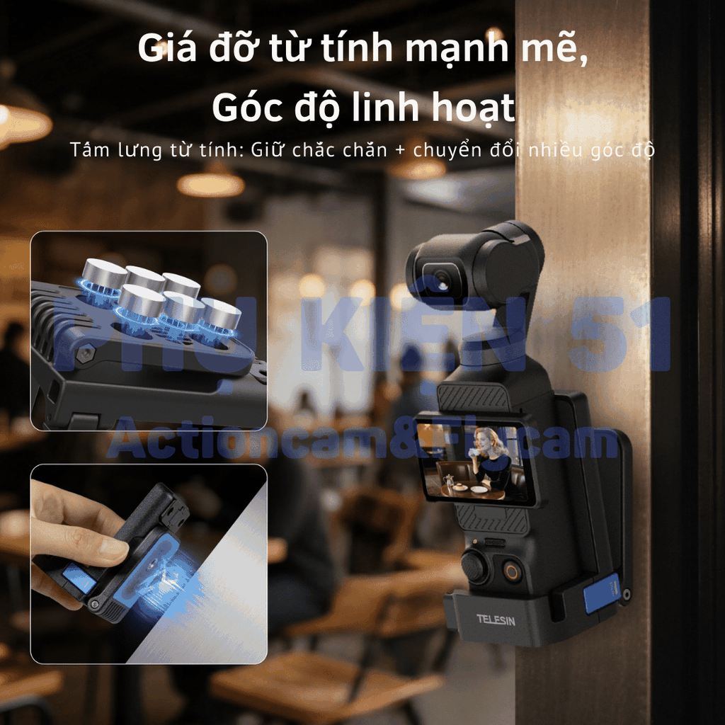 Đế nam châm Telesin cho Pocket 3 cố định chắc chắn tiện lợi dễ sử dụng S6-CFR-04-TDJ