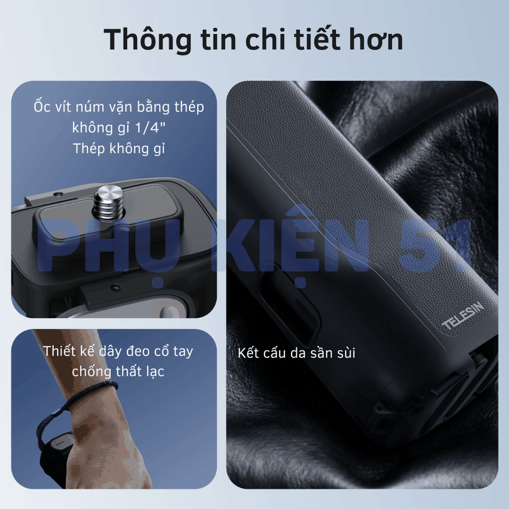 Tay cầm Telesin gấp gọn cho Insta360 X4 X5 bảo vệ máy , thao tác nhanh bỏ túi bỏ balo