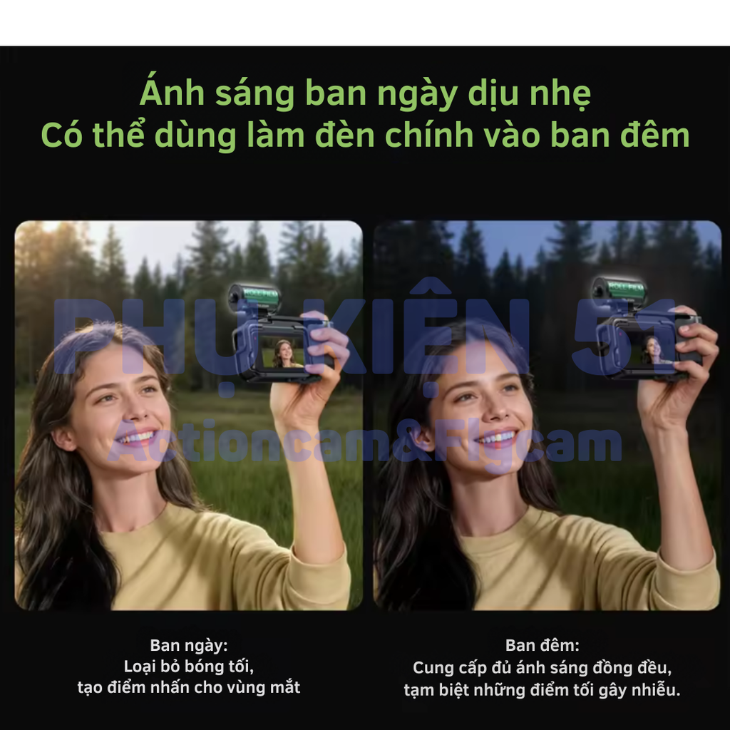 Đèn Telesin Mini trợ sáng Actioncam máy ảnh , trang trí đẹp gắn ngàm Cold Shoe