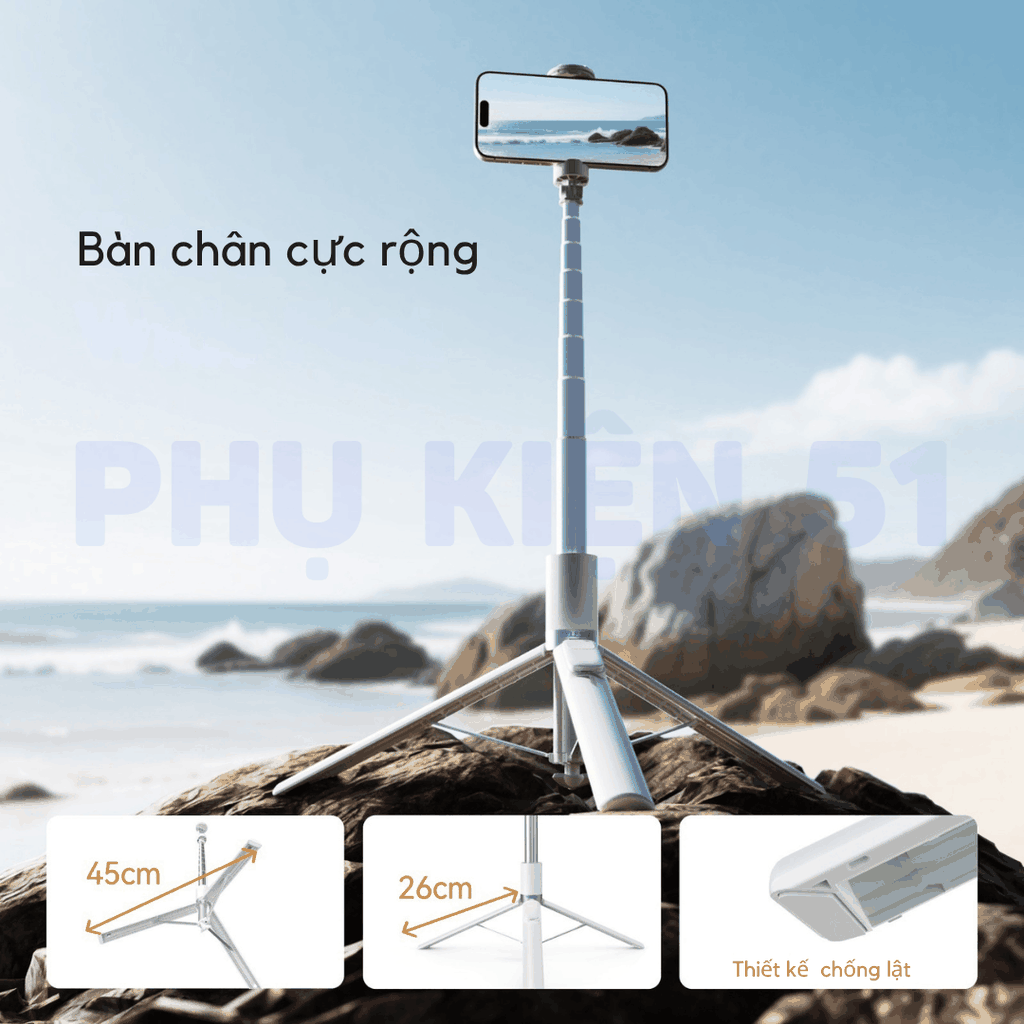 Tripod Telesin kiêm remote tự mở chân cho điện thoại kéo dài 1m8 điều khiển bluetooth lên đến 10m