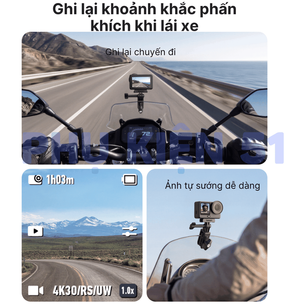 Giá đỡ kẹp kính Telesin cho Actioncam kẹp kính chắn gió nhôm CNC chắc chắn