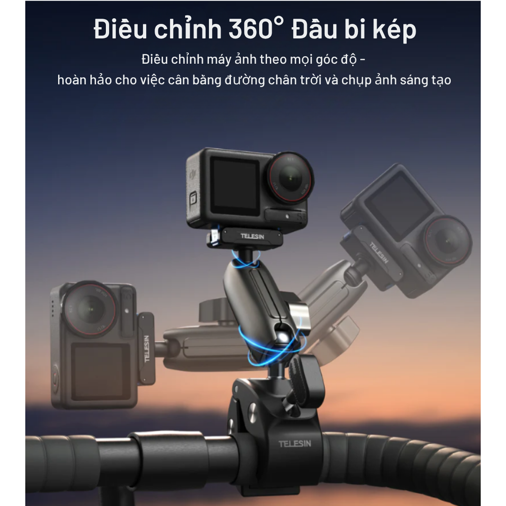 Kẹp càng cua Telesin cho Action 5 4 3 Osmo 360 gắn ghi đông xe xoay 360 độ tuỳ chỉnh