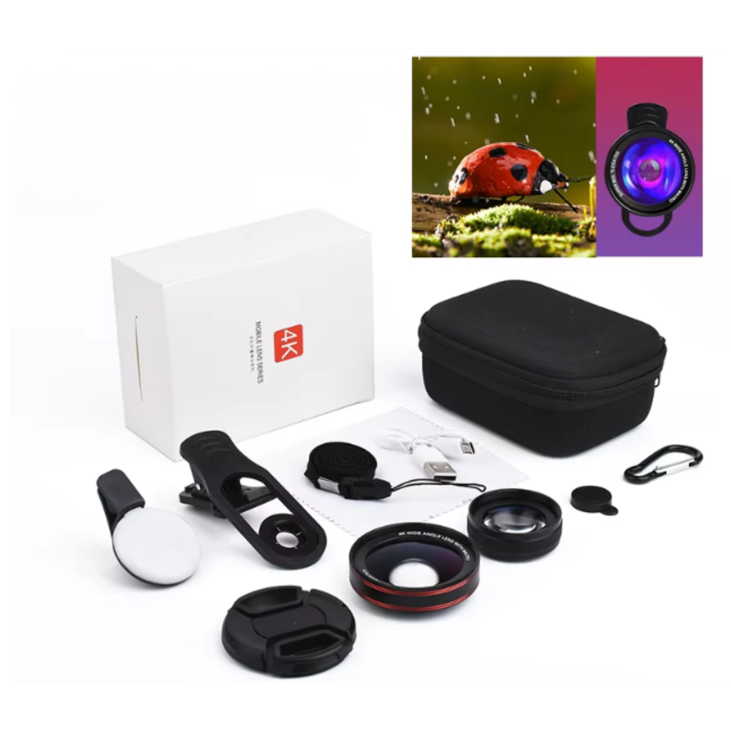 Lens 2 in1 4K HD Macro 15X và gốc rộng 0,45X cho điện thoại có đèn trợ sáng hỗ trợ cực tốt