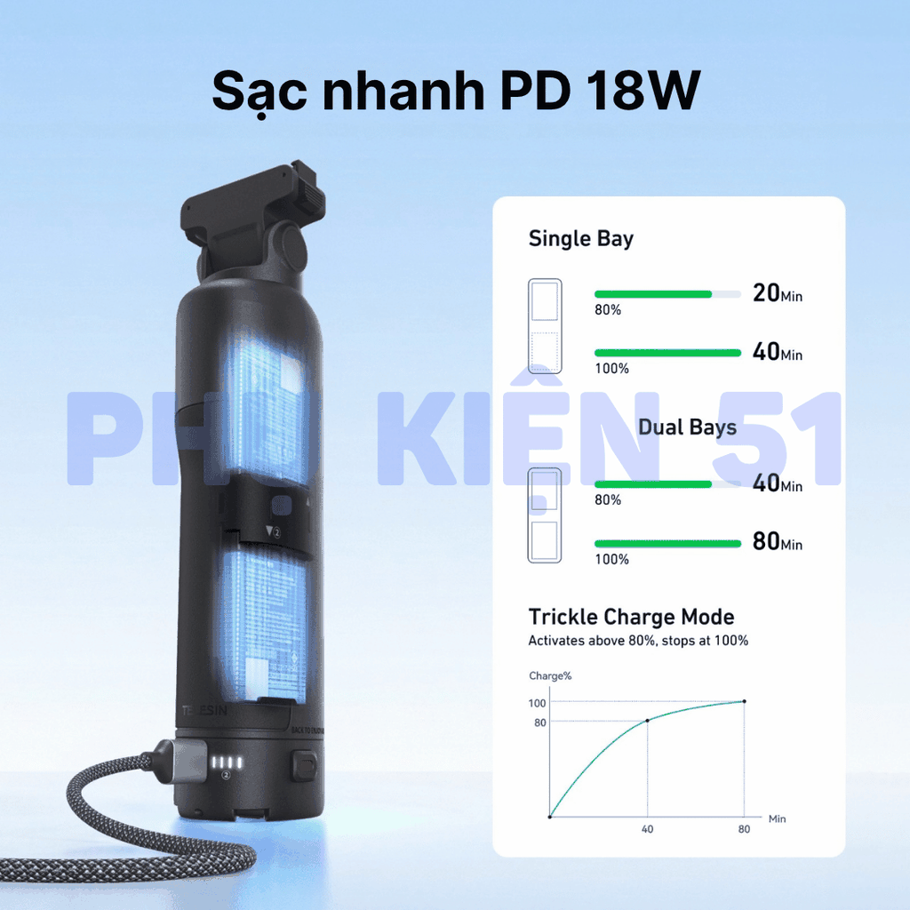 Tay cầm hộp sạc TELESIN cho Action 6 5 Osmo 360 cầm tay tiện dụng