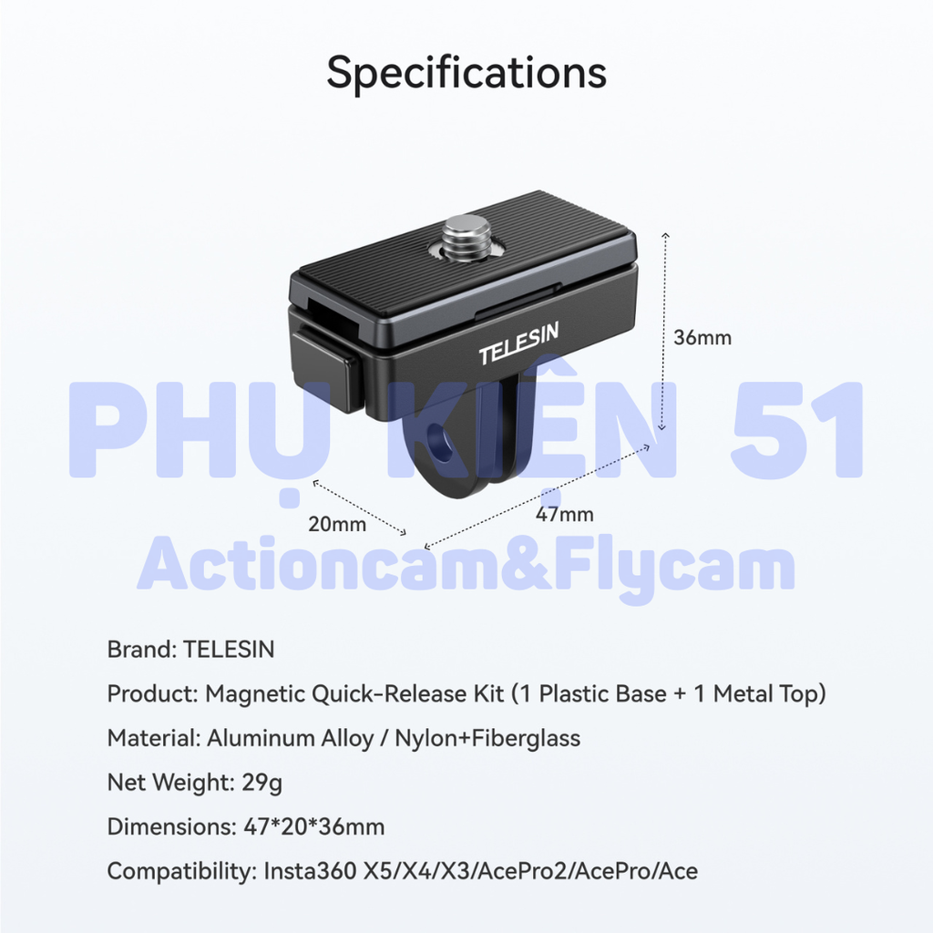 Bộ ngàm Telesin Thao tác Nhanh Insta360 X5 X4 X3 Ace Pro Pro 2  S7-JBK-18-TIS