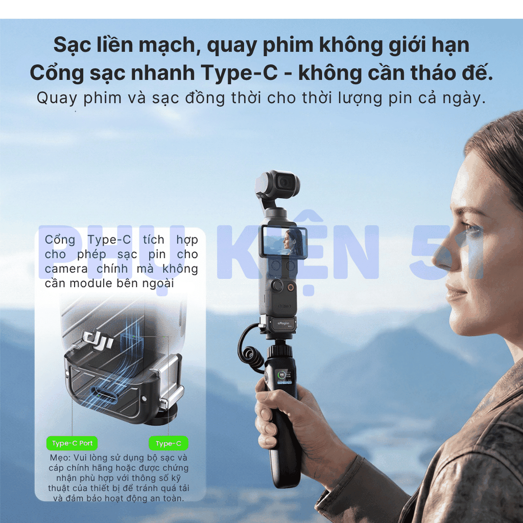 Ngàm tích hợp sạc Pocket 4 3 gắn nhiều phụ kiện ngàm kép cổng Type C