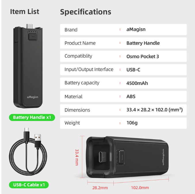 Pin sạc aMagisn 4500mAh Osmo Pocket 3 kéo dài thời lượng quay