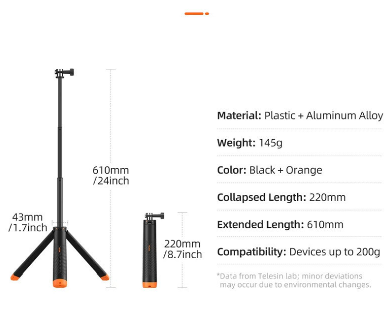 Tripod kiêm tay cầm phao kéo dài 61cm gắn Gopro, Insta360 Ace Pro, Osmo Action