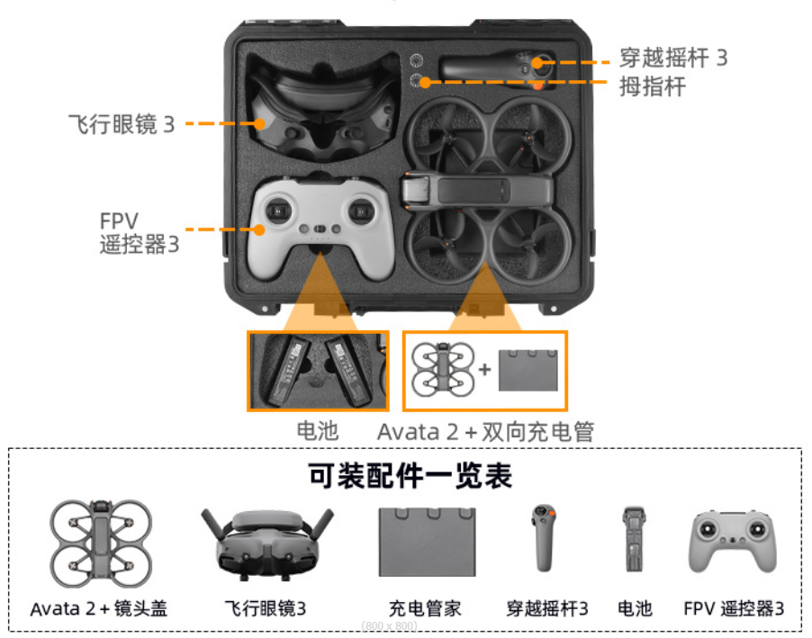 Vali Hộp đựng phụ kiện DJI Avata 2 chống sốc cực kì gọn gàng Kính, tay điều khiển
