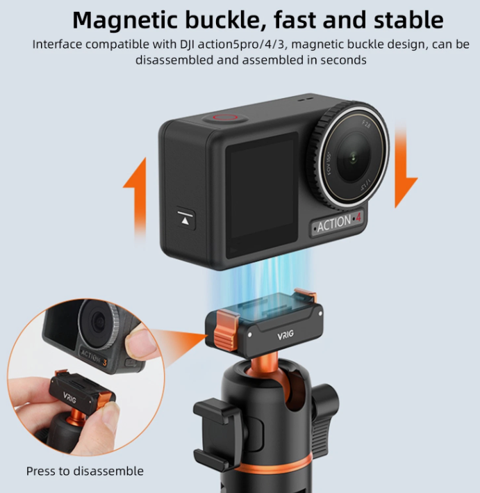 Tripod Vrig Ac 40 cho Dji Osmo Action 5 Pro 4 3 tích hợp ngàm sẵn siêu gọn gàng dễ sử dụng
