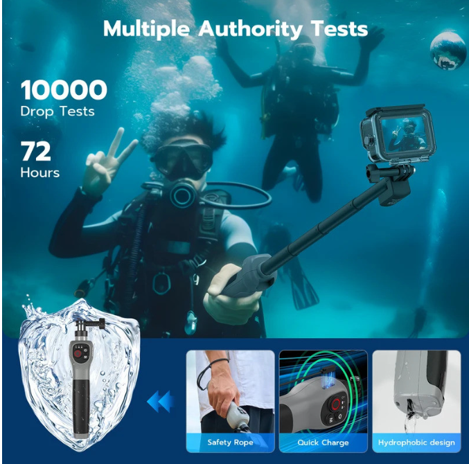 Gậy 85cm kiêm Remote Bluetooth cho Gopro 13 12 11 10 9 8 Black chống nước bơi lặn biển tiện lợi