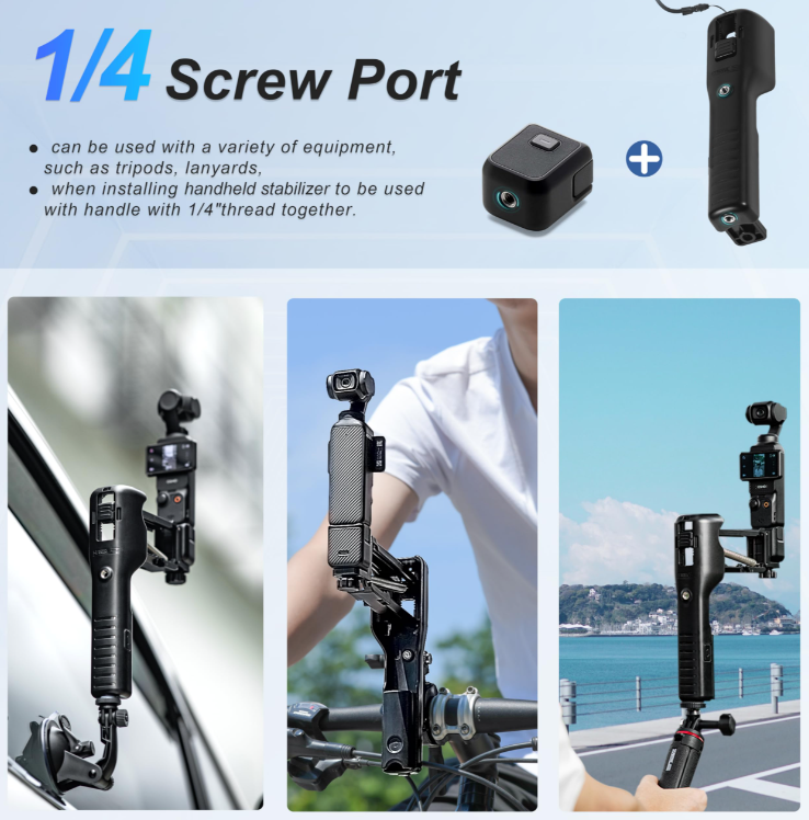 Tay cầm hấp thụ lực Osmo Pocket 3 giúp ổn định hình ảnh kiêm khung bảo vệ