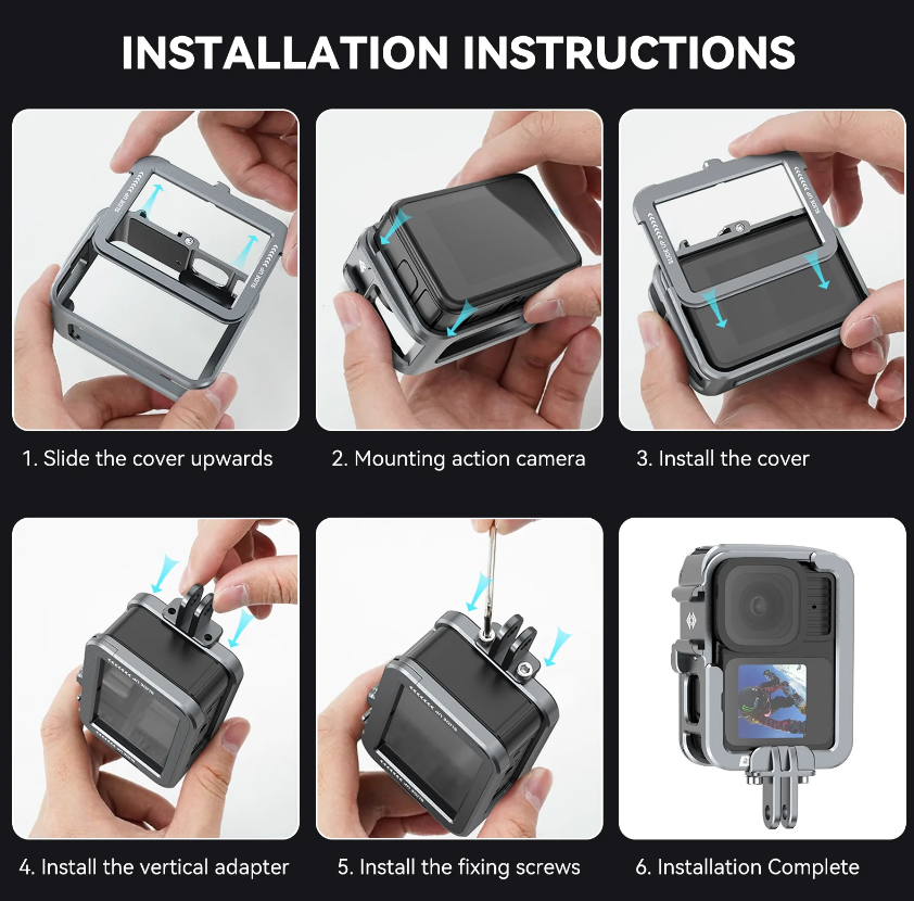 Khung hợp kim nhôm Gopro 13 12 11 10 9 Black hỗ trợ ngàm nam châm Gopro cực tốt
