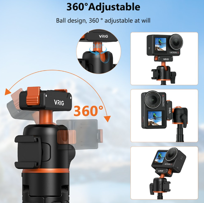 Tripod Vrig Ac 40 cho Dji Osmo Action 5 Pro 4 3 tích hợp ngàm sẵn siêu gọn gàng dễ sử dụng