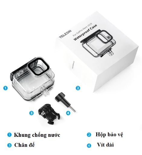 Khung Vỏ Chống Nước TELESIN Dành Cho Gopro Hero 13 12 11 10 9 Black