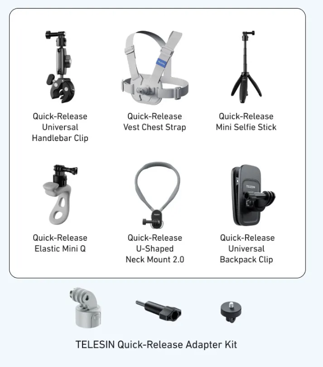 Dây đeo ngực Telesin Quick Release gắn ActionCam Gopro ,Osmo Action, Insta360 Ace Pro - Trắng